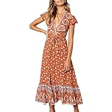 ZESICA Women's 2023 Bohemian Floral Printed Wrap V Neck Short Sleeve ...