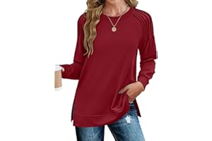 Zeagoo Tunic Tops for Women 2024 Fall Long Sleeve Shirts Dressy Casual Crewneck Pleated Cute Tops Side Split Sweatshirts