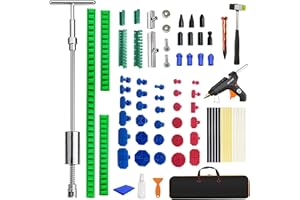 TUOSHUNGE DBG04 Dent Puller Kit - Paintless T-Bar Dent Puller, Hot Glue Gun with Glue Sticks and Tabs, Knowdown Hammer with Replaceble Head and Leveling Pen, Auto Body Repair Tool Kit