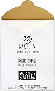 BakeLuv Parchment Paper for Baking Sheets 12x16 Inches | White 200 Pcs | PreCut Non-Stick Unbleached | Ideal for Half Sheet Baking Pan | 266 Sq. Ft. Equivalent