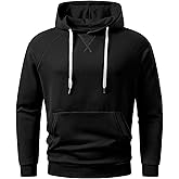 JMIERR Mens Hoodies Sweatshirt Casual Ribbed V-stitch Neckline Solid Drawstring Pullover Sweatshirts 2025 Fall Fasion