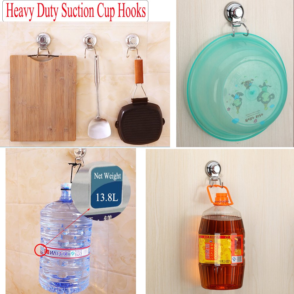 Vakuum Saugnapf Doppelt Haken - Pasway Heavy Duty Anti-Rutsch Super leistungsstarke 304 Edelstahl Doppelhaken für Bad & Küche, Chrom, Handtuch Aufhänger Lagerung (2 PACK)