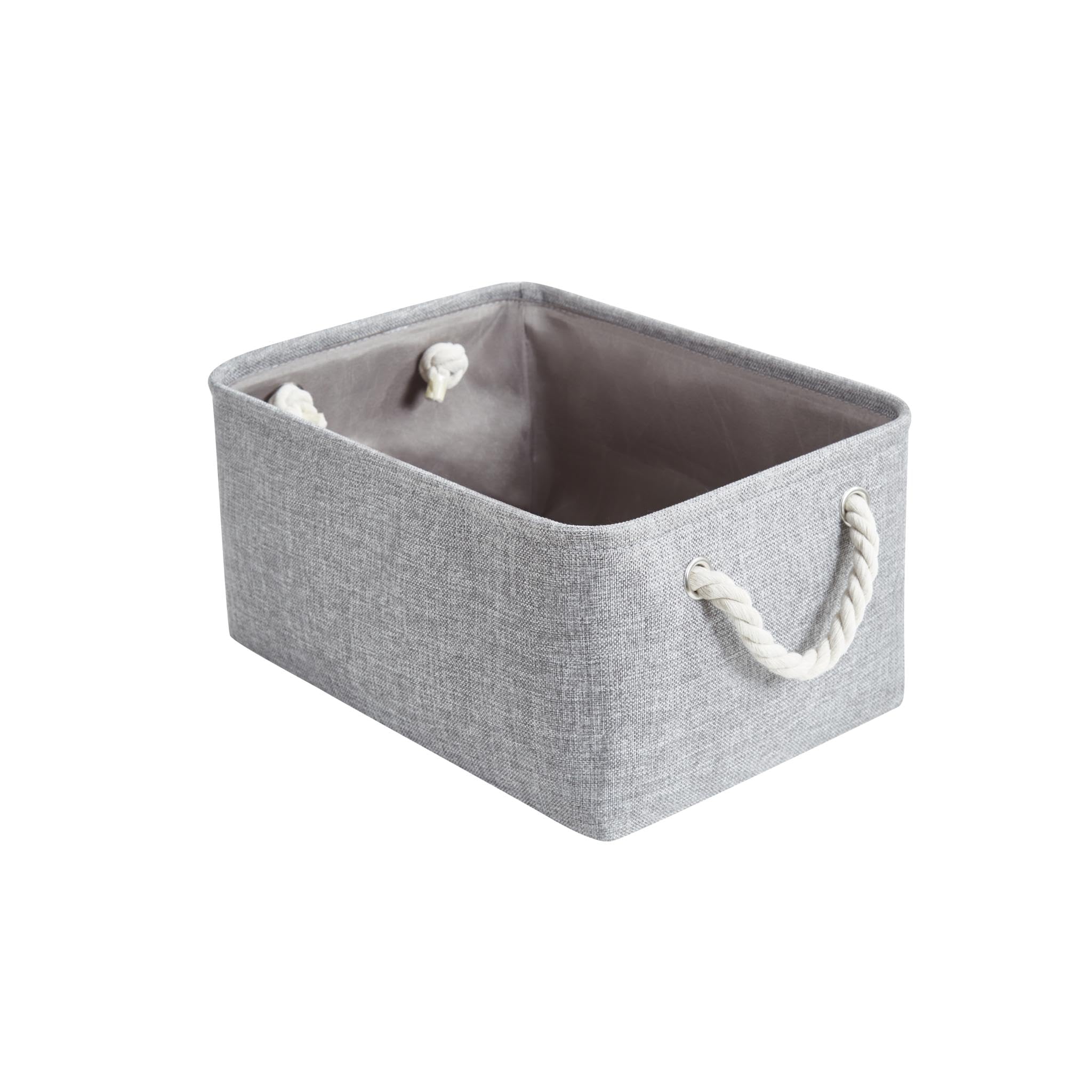 Webeasy Small Storage Box with Handles, Foldable Wardrobe Baskets for Storage, Canvas Linen Storage Baskets for Clothes, Toys, Towels, Office Products, 36cm x 26cm x 16cm, (Grey)