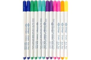 Jauisus Fabric Pens Disappearing Ink Pen Water Soluble Pen for Embroidery Pen for Fabric, Fabric Marker for Sewing Embroidery Supplies (12Pcs, 7Color)