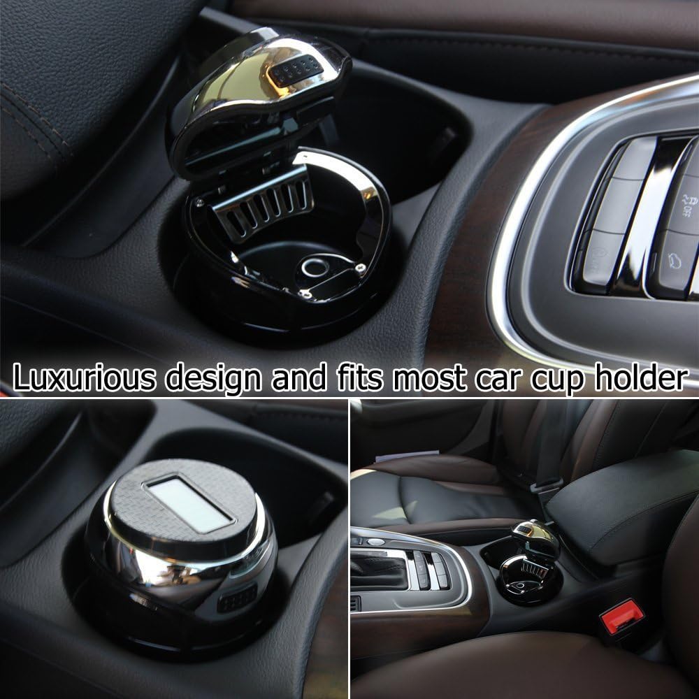 Posacenere per auto LED Posacenere in acciaio inox con coperchio posacenere per Sigaro per auto, casa, ufficio, 9,5 x 7,5 x 5,5 cm