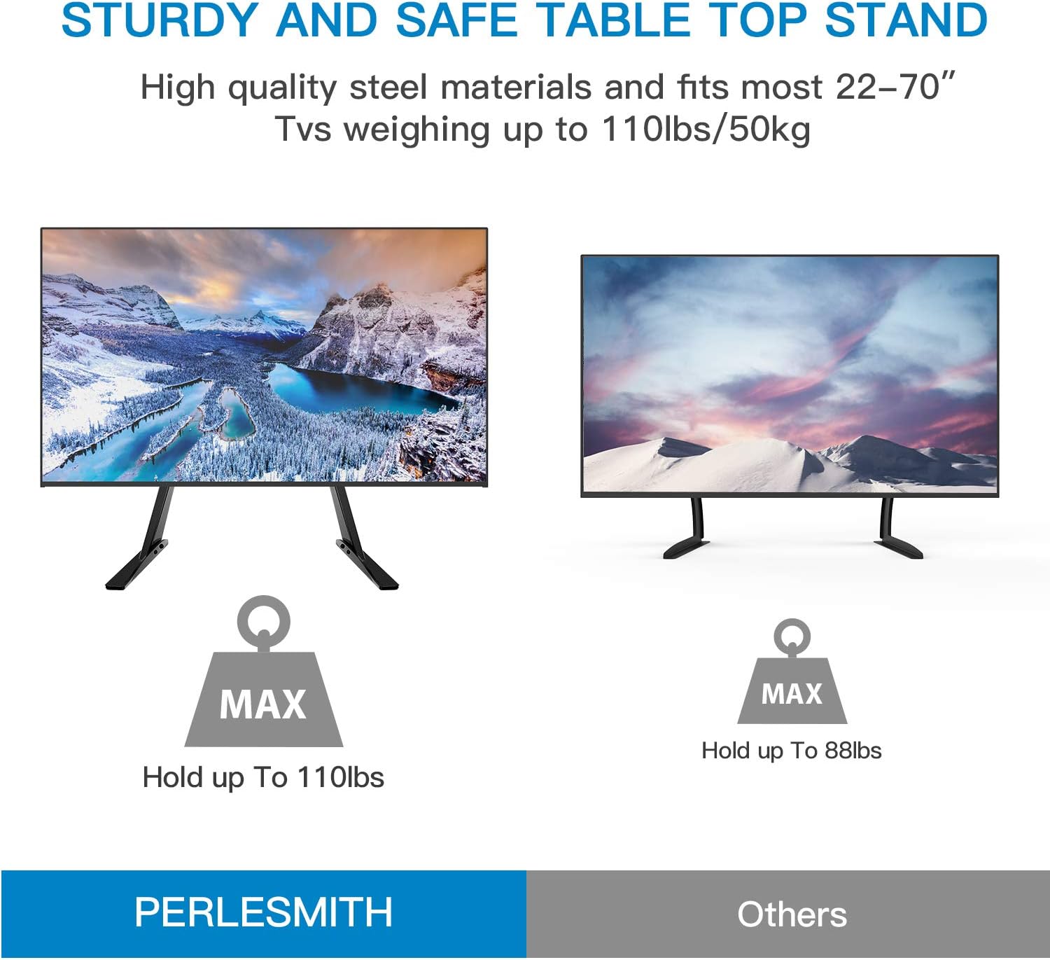 PERLESMITH Universal Table Top TV Stand for 22-65 Inch Flat Screen, LCD TVs Premium Height Adjustable Leg Stand Holds up to 110lbs, VESA up to 800x500mm: Electronics