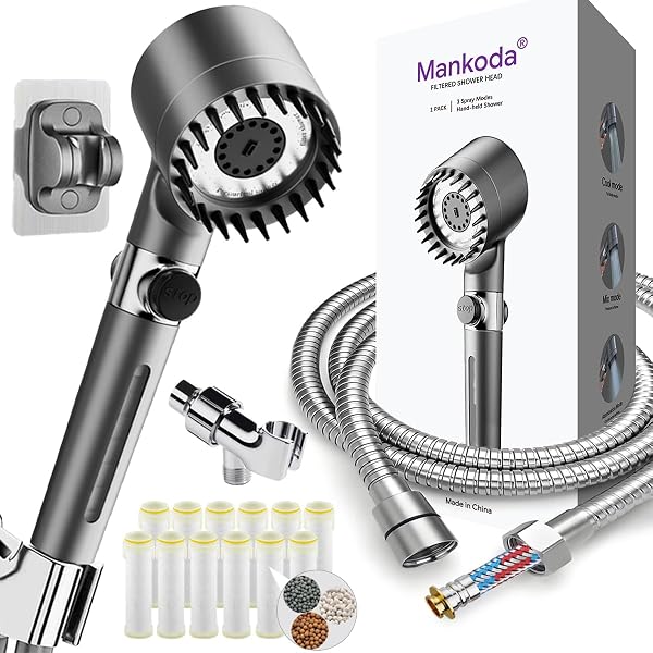 FILTERED SHOWER HEAD WITH HANDHELD, 12 REPLACEMENT FILTERS...