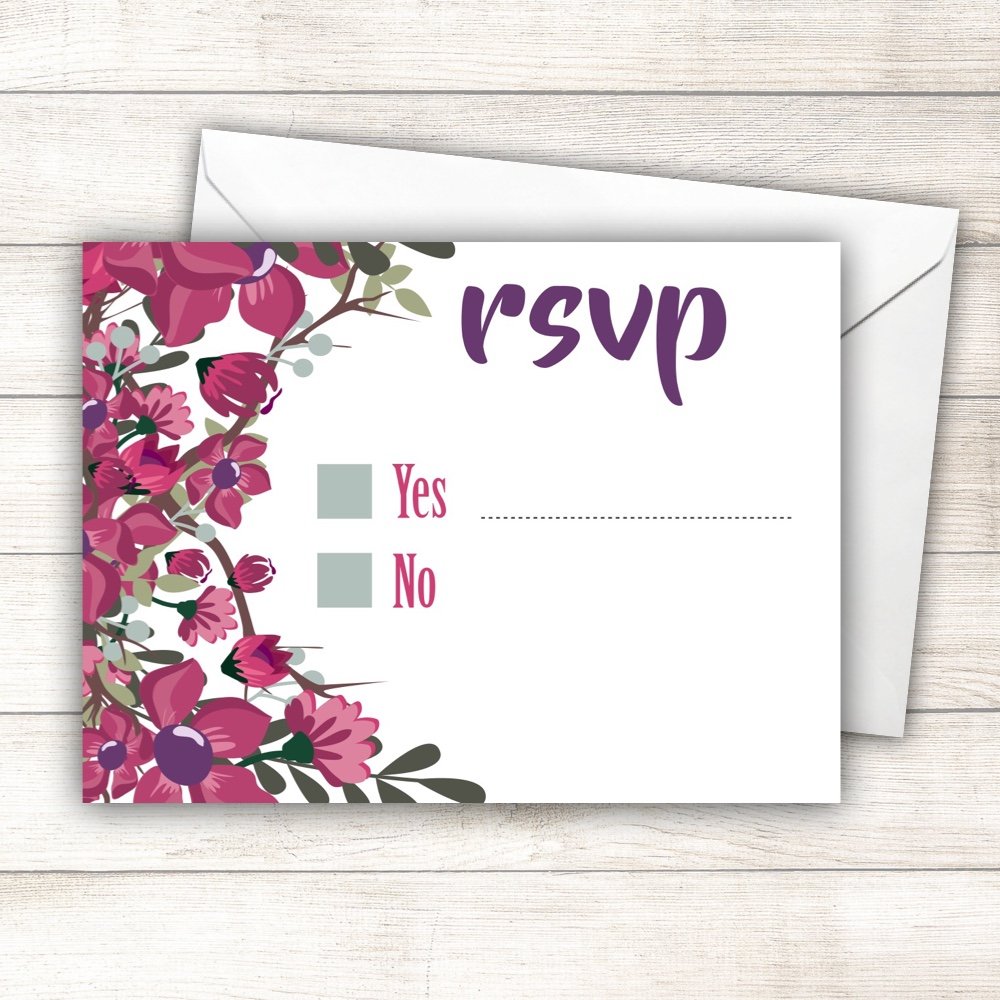 20 x Purple Dahlia R.S.V.P. Cards for Any Occasion with envelopes Wedding, Party, Birthday, Anniversary, Baby Shower, r.s.v.p Card, Response Card, Acceptance, attendance Confirmation Card RSVP