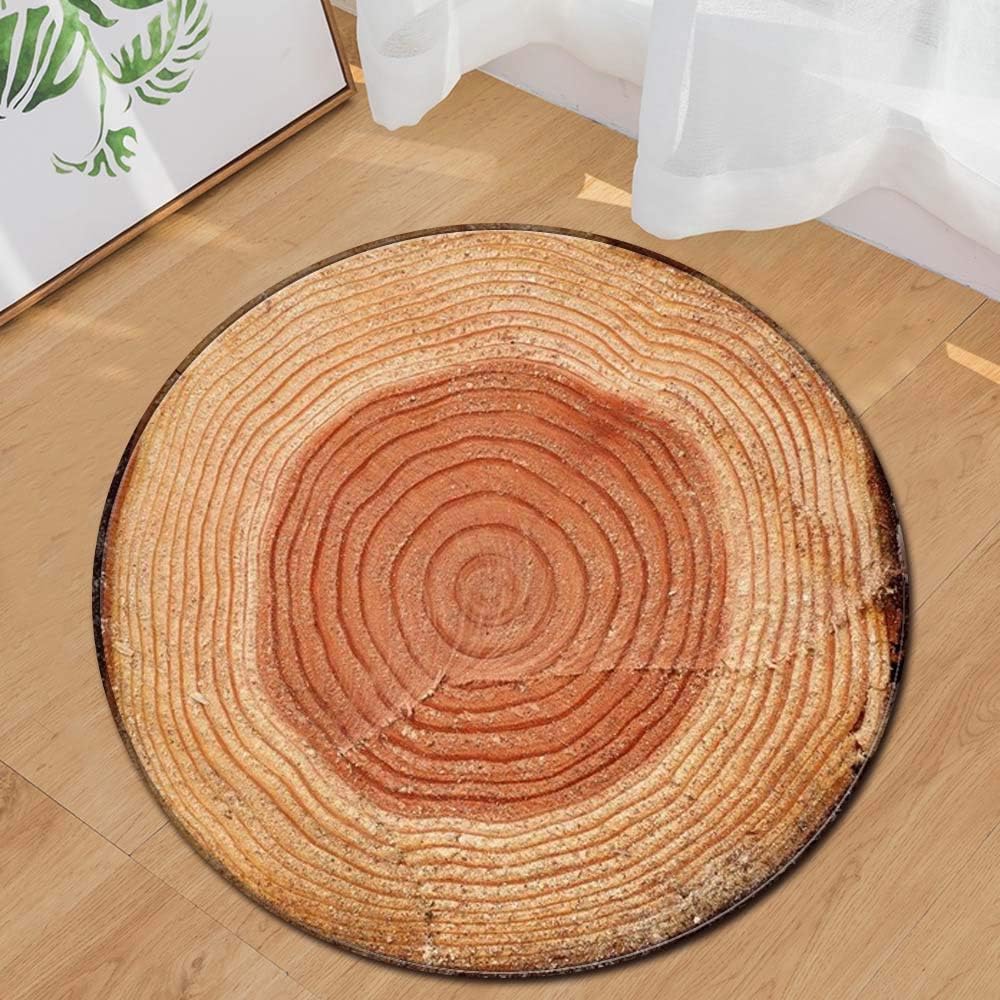 Onegirl Wood Grain Round Carpet 24" Home Area Rug Kids Play Rugs Non-Slip Floor Mat Living Room Seat Cushion Foot Mat Doormat Home Decoration