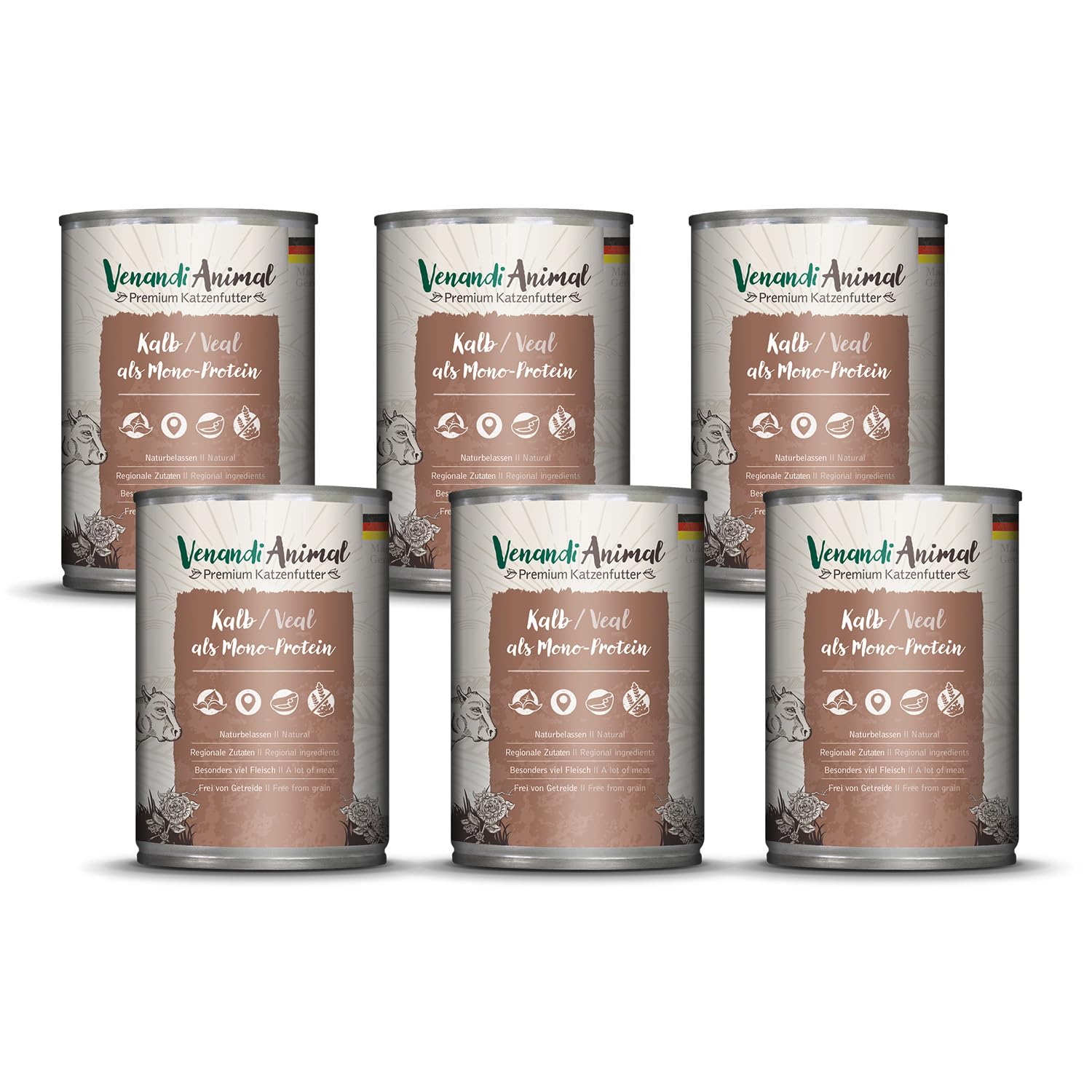 Venandi Animal Premium Cat Food, Veal as Monoprotein, Wet Food, Grain-Free and Natural, Pack of 6 (6 x 400 g)
