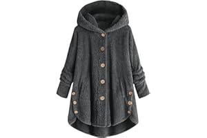 Dazajoo Womens Sherpa Jacket with Hood Plus Size Teddy Bear Coats Button Down Fleece Faux Fur Cardigans Winter Outerwear
