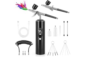 HYFICO Airbrush Kit with Air Compressor, 6400mAh 50PSI High Pressure Airbrush Kit with 0.2/0.3/0.5mm Nozzle Sets, Airbrush for Nails, Modeling, Cake Decorating, Pastry, Makeup and Art Black
