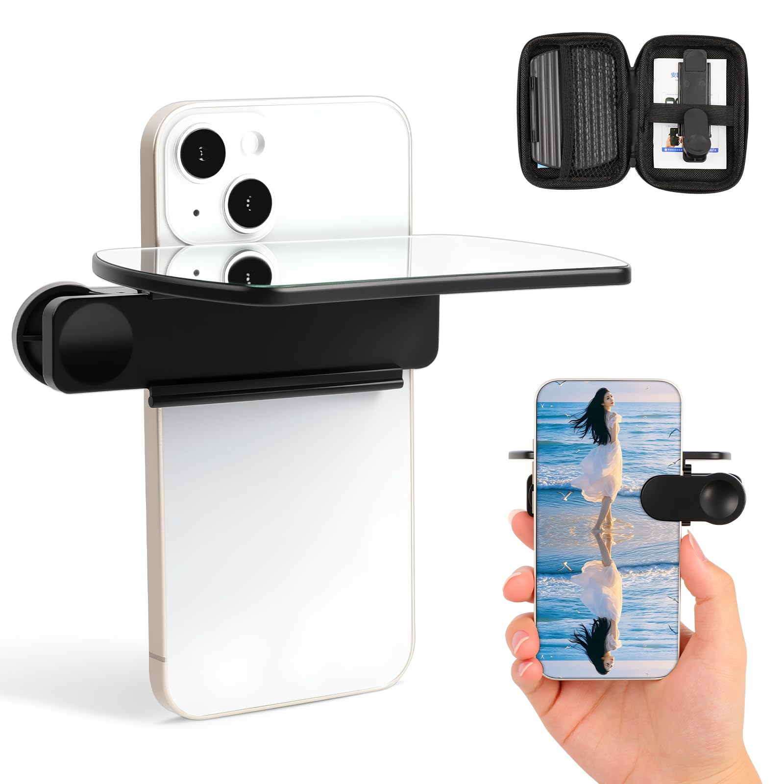 Photo 1 of Weseecase Mirror Reflection Clip, Adjustable Mirror Effect Lens, Camera Mirror-Reflection Clip Kit for All Smartphone, Easy HD Glass-Mirror Clip-on Design for Travel & Selfie Photography (Black)