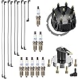Tune up kit for Mercruiser 5.0, 5.7, 7.4, 8.2 V8 engines with Thunderbolt Ignition. Includes spark plug wires, distributor cap/rotor, and 8 MR43T spark plugs
