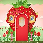 Red Strawberry Birthday Decoration Berry Sweet House Supplies Berry Door Banner Backdrop Strawberry Themed Photograph Background Prop with 4 Double Side Tapes for Front Door Wall Room Decor