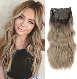 Fine Plus Hair Extensions Clip In 20 Inch Wavy Ombre Dirty Blonde with Dark Root