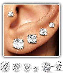 4Pairs Silver Studs Earrings Set for Women