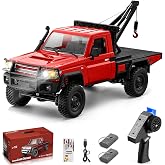 MN82T RC Crawler, 1:12 LC79 4WD RC Crawler with Crane Off-Road Tow Car | Crane One‑key Hook, Lights, Speed Adjustment, Tires All Terrain Wrecker, 2 Batteries 2.4GHz Rock Crawler for Hobbyists (Red)