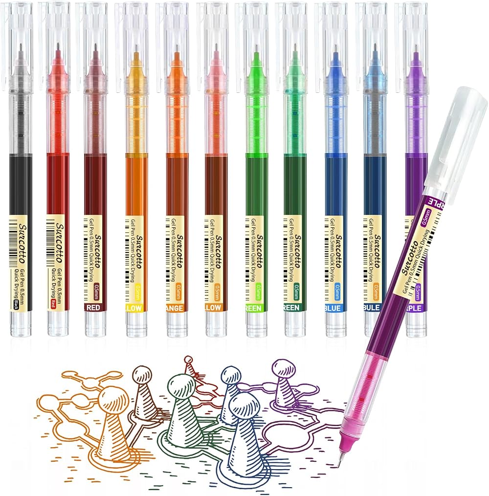 Surcotto 12-Pack 0.5mm Gel Pens Multicolor Ultra-Fine Quick-Dry Ink