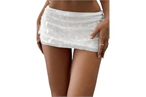 Floerns Women's Sequin Low Waist Mini Skorts Music Festival Night Out Skirt Shorts