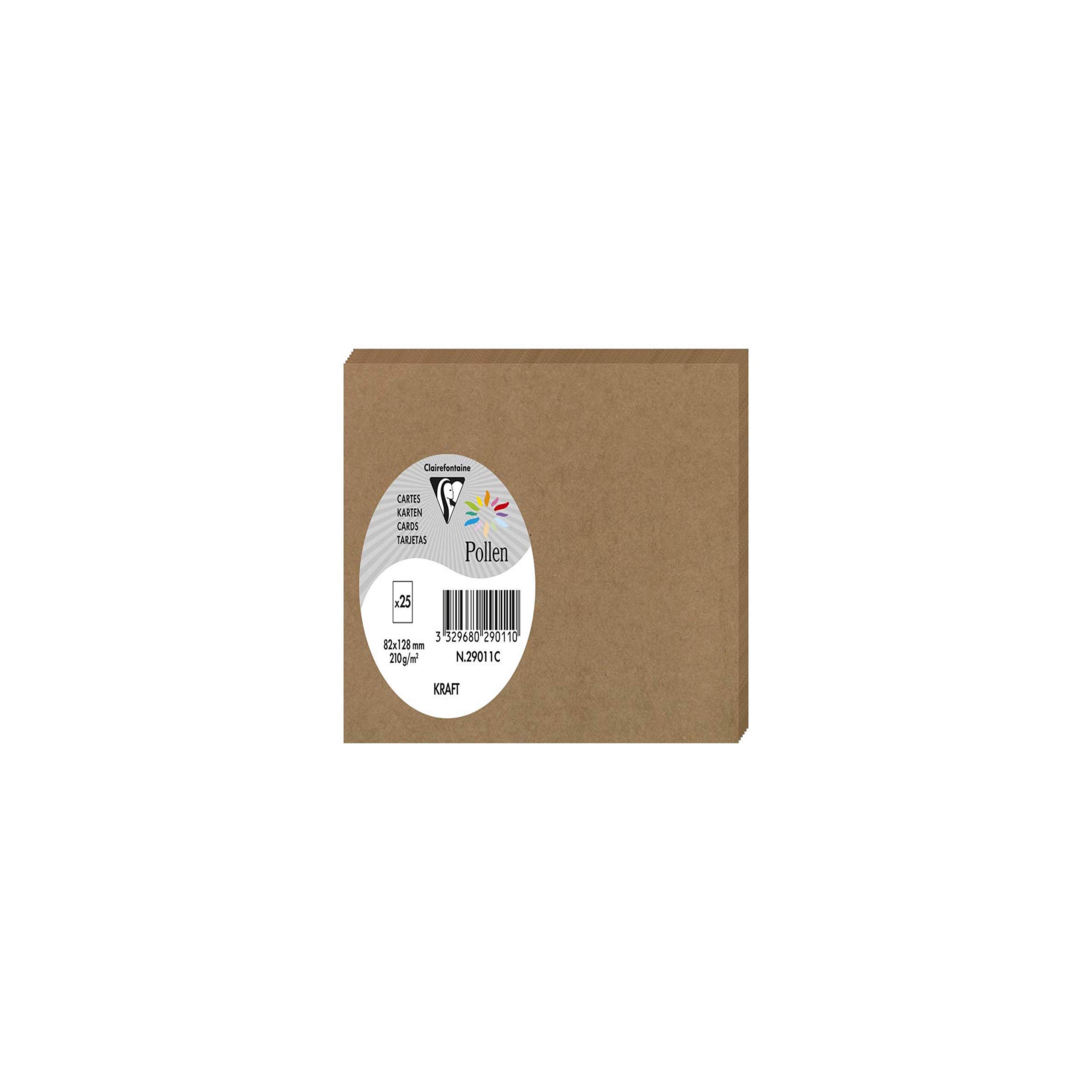 Clairefontaine 29011C Kraft Paper Pack of 25 Plain Cards 8,2x12,8cm 210gsm Kraft Colour Invitation Events Correspondence Pollen Range Smooth Premium paper