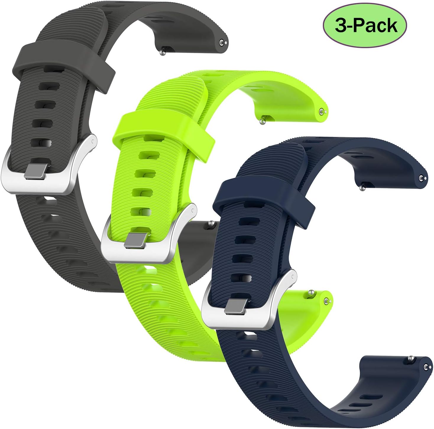 Feng Compatible with Garmin Forerunner 245 Bands, Silicone Wrist Strap Replacement Accessories Sport Band for Garmin 245/645 GPS Running Watch, 3 Pack