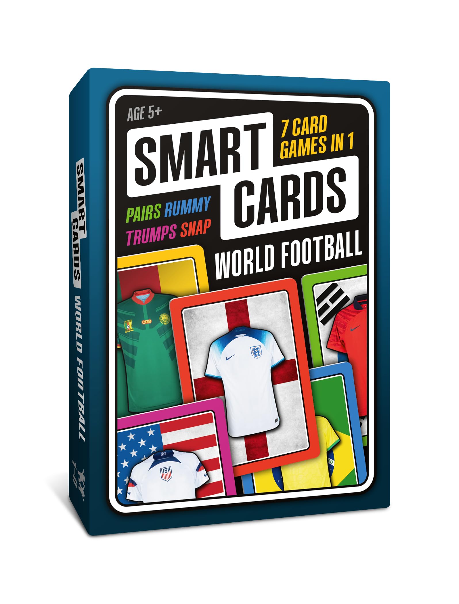 SMART CARDS World Football, 7 games in 1, a suitcase of games in your pocket, includes trumps, pairs, snap, rummy, cool stats and top trivia. Gift, Stocking Filler, Travel Game, age 5+, 1-8 players