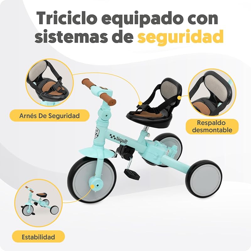 Triciclo Evolutivo Bebé 5-em-1 | Bebé Triciclo Descapotável de 1 Ano em Bicicleta Sem Pedais | Bicicleta de Bebé & Passeio 1-5 Anos | Ajustável, Transformável e Estável (Verde)