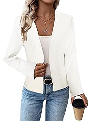 Cardigan Blazer Jacket for Women White Collarless
