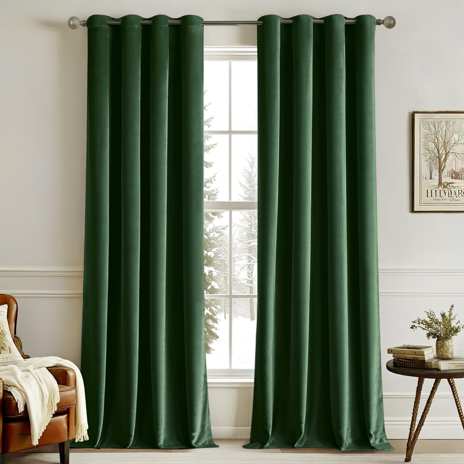 MIULEE Emerald Green Velvet Curtains for Bedroom 2 Panel Set 88 Inch Drop Curtains, Soft Elegent Home Decor Velvet Curtain Living Room, Sun Blocking Room Darkening Thermal Eyelet Curtain 55x88 Inch