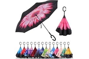 LLanxiry Windproof Inverted Umbrella, Large Reverse Umbrellas for Rain with C-shaped Handle Big Upside Down Inside Out Umbrella for Women & Men