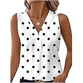SOLY HUX Women's Casual Polka Dots Tank Tops Summer V Neck Sleeveless Tunic Shirts Office Work Blouse