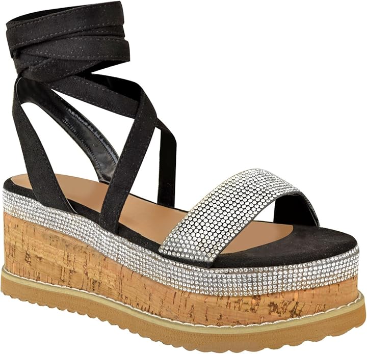 Womens Ladies Wedge High Heel Sandals Embellished Sparkly Diamante Platform Size | eBay