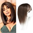 viviaBella Hair Topper with Bangs Clip in Human Hair Toppers Seamless Hairpiece Toupee for Women Thick Silk Base Topper for Thicking Hair (5.1"×5.1“ 12inch, Medium Chocolate Brown)