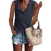 Famulily Women's Flowy Waffle Knit Tank Tops Loose Button Up V Neck Henley Shirts