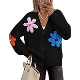 ZESICA Womens 2026 Spring Floral Cardigan Sweaters Casual Long Sleeve Open Front Button Down V Neck Knit Sweater