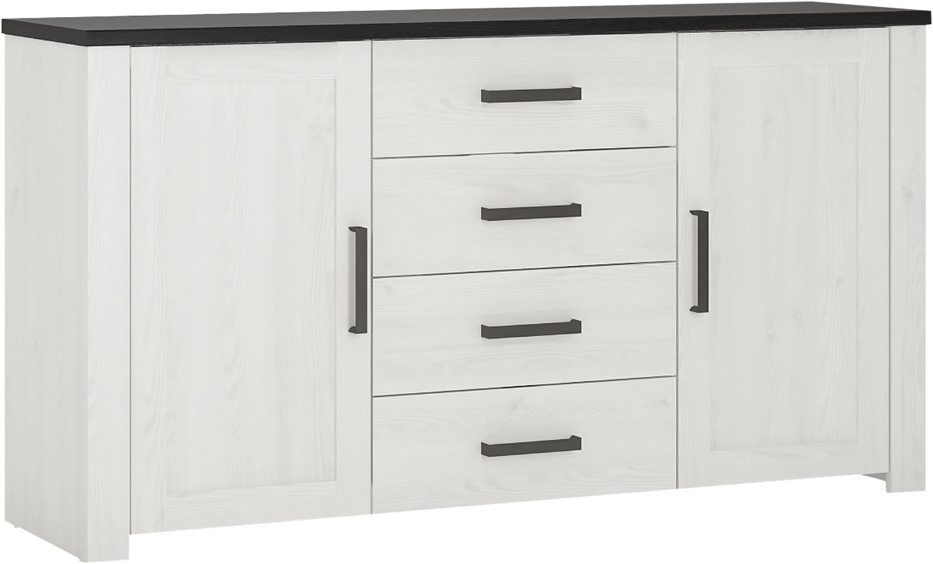 Furniture To Go Provence 2 Door 4 Drawer Sideboard, Wood, Whitewash Larch Finish/Dark Chocolate, 153.9x42x83.6 cm