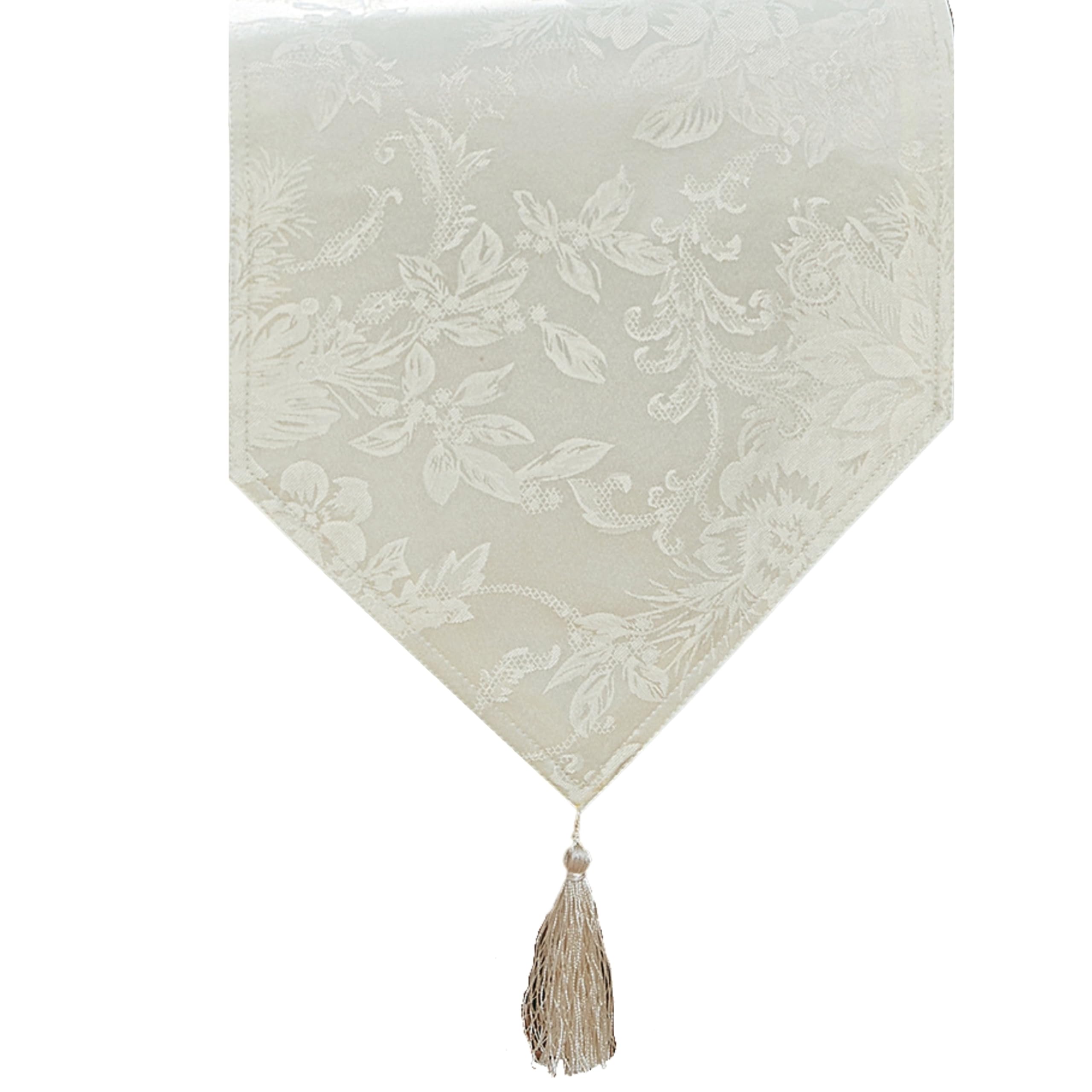 Elrene Home Fashions Jacquard Holiday Fabric, Polyester, Ivory, 13" x 70" (Table Runner)