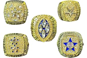 RyDdpz GIFT SET DALLAS RUGBY 1971 1977 1992 1993 1995 WORLD CHAMPIONSHIP RING, 5 RINGS SET WITH 5-HOLE WOODEN DISPLAY BOX PACKAGING, HOLIDAY GIFT FOR BASEBALL FANS