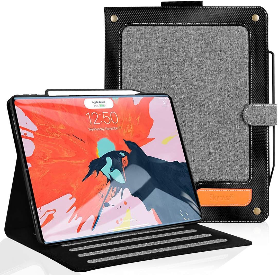 Skycase iPad Pro 12.9 Case 2018, iPad Pro 12.9 3rd Generation Case, [Support Apple Pencil Charging] Auto Dormancy Multi-Angle Viewing Stand Folio Case for Apple iPad Pro 12.9 inch 2018 Version, Black