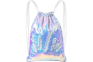 MHJY Sparkly Drawstring Backpack Mermaid Sequin Dance Bag Sports Gym Beach Swim Backpack Birthday Easter Gift Bag