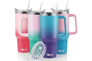 MaxBase 40 oz Tumbler with Handle and Straw Lid, Insulated Reusable Stainless Steel Travel Mug Keeps Drinks Cold up to 34 Hours, 100% Leakproof Bottle for Water, Iced Tea or Coffee, Smoothie and More