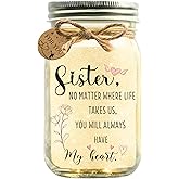 Sister Gifts from Brother or Sister – Birthday Gifts for Women, Meaningful Gift for Her, Sentimental Keepsake Lamp, Ready to Gift, Mason Jar Night Light with Rustic Twine & "For You" Tag (Sparkle)