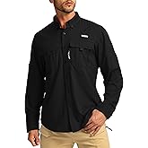 Men's Sun Protection Fishing Shirts Long Sleeve Travel Work Shirts for Men UPF50+ Button Down Shirts with Zipper Pockets