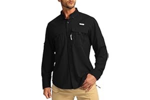 PUDOLLA Men's Sun Protection Fishing Shirts Long Sleeve Travel Work Shirts for Men UPF50+ Button Down Shirts with Zipper Pockets