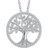 Ladylike Tree of Life Moissanite Necklace for Women, 925 Sterling Silver Pendant Necklaces, D Color VVS1 Moissanite, Anniversary Birthday Christmas Gifts for Wife Mom Mother Grandma