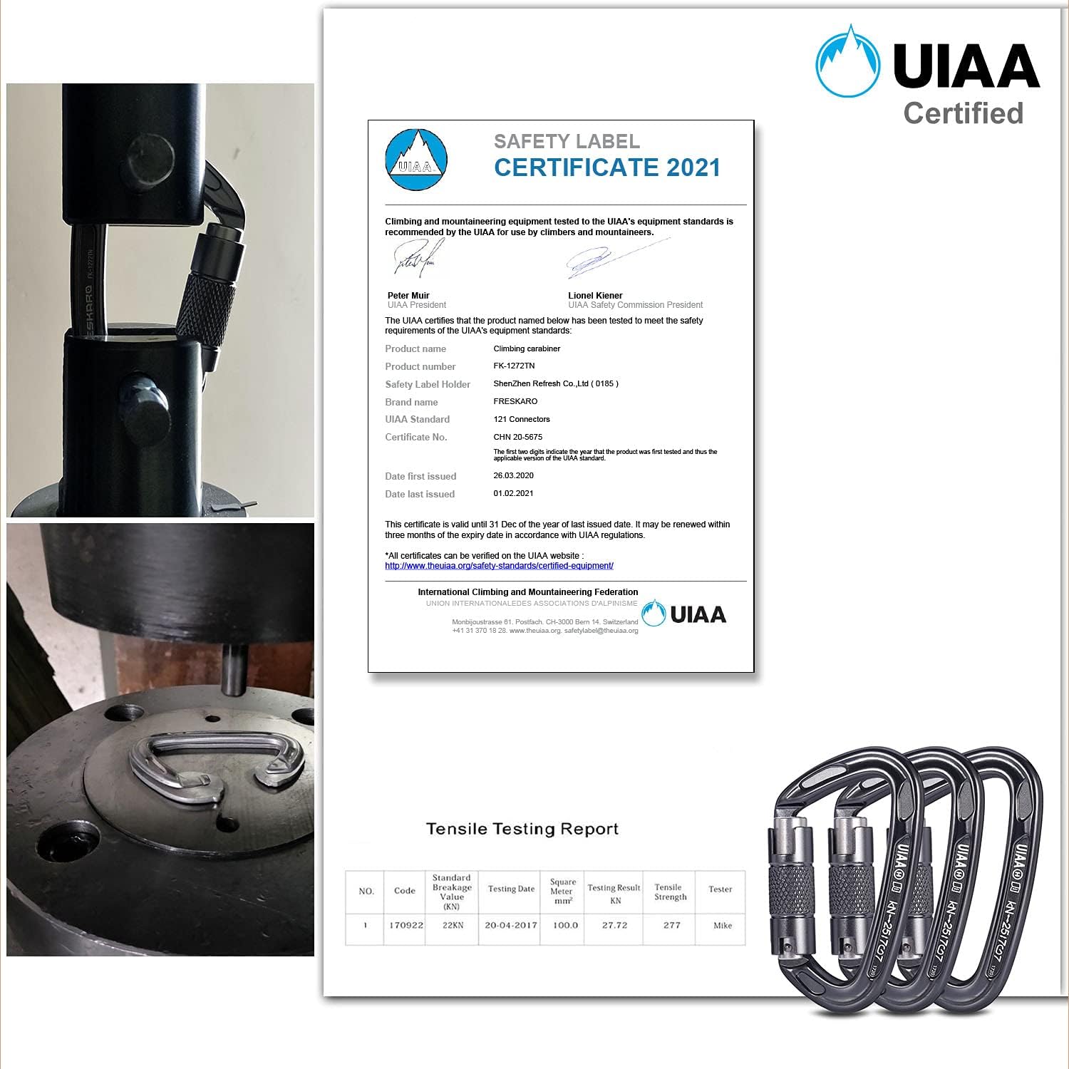 FresKaro 4inches Climbing Carabiner Clips, UIAA Certified 25kN Auto Locking Carabiners, Made of 7075 Aluminium, Lightweight, Rust Free and Heavy Duty, for Rappelling, Hiking etc, Spacegray, 3PCS : Sports & Outdoors