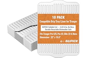 NUPICK 10-Pack BAC507 Grill Drip Tray Liners for Traeger Pro 575, Pro 22 and Elite 22, Grill Accessories for Traeger, Aluminum Disposable Drip Trays,Heat-Resistant Grill Accessory, 22in X 15.5in