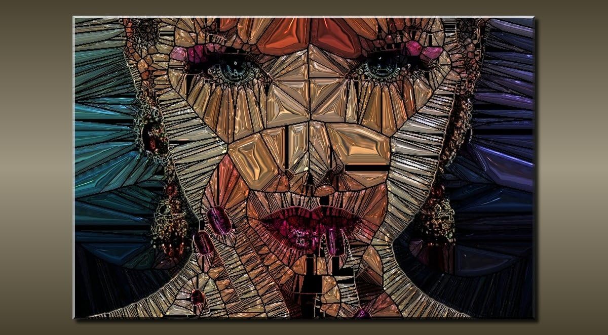 LARGE ABSTRACT FACE WOMAN GOLD SILVER CANVAS WALL PICTURE FLASH ART 30' 20' 0267