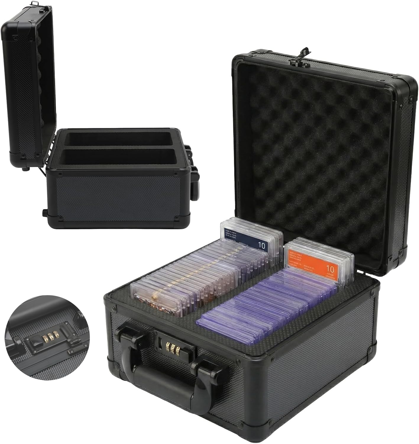 SOONHUA Graded Card Storage Box, Sports Trading Card Slab Case with Combination Lock Fits PSA CSG BGS SGC and Top Loaders psa card case